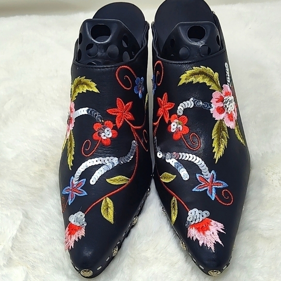 Hand Crafted Shoes - Beautiful Sequin Studded Platform Mules Size 36